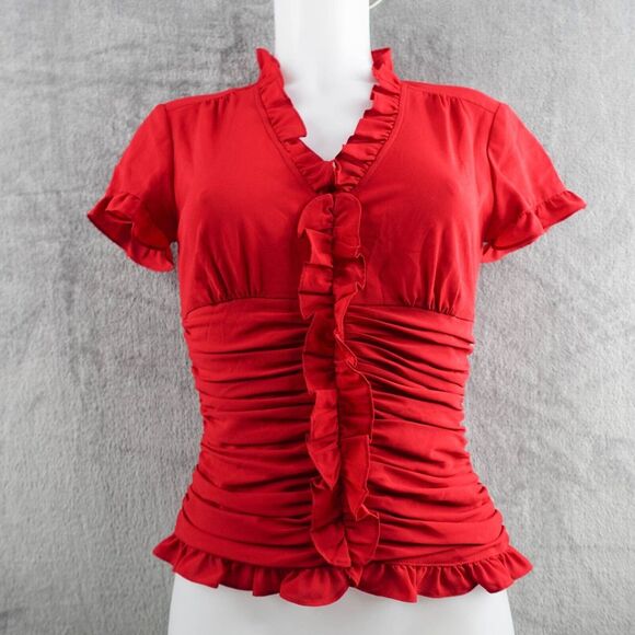 isabella deMarco Tops - 💚5/$25💚 Isabela DeMarco Womens Top Sz 2 Red Ruched,Ruffled,Office, very Fitted